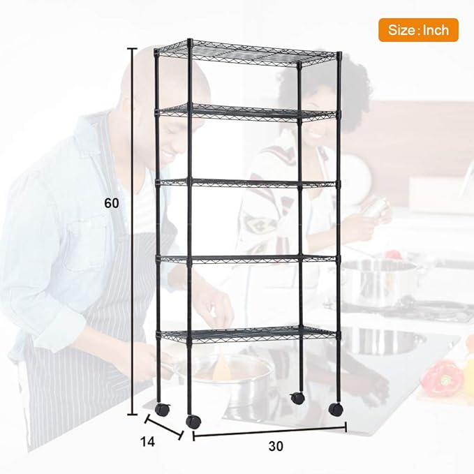 Wire Shelving Unit Metal Shelf Organizer Heavy Duty Wire Rack Storage Unit Rack Utility for Bathroom Office Kitchen (Black, 14" D x 30" W x 60" H)