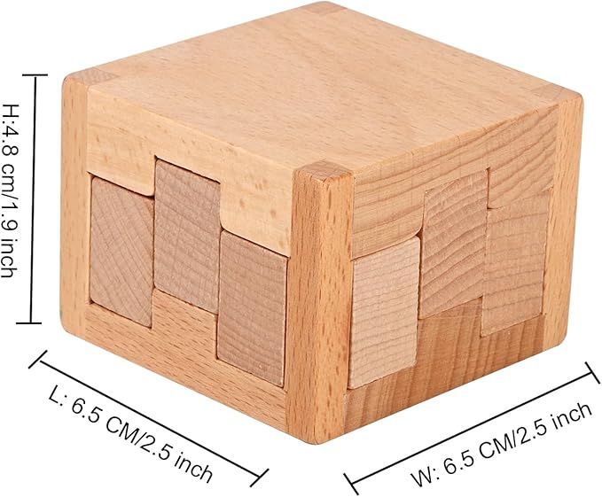 60 Steps Hard Wooden Cube Brain Teaser Puzzle Toys Mini Size Big Challenge Gamges 3D Assembly and Disentanglement Unlock Toy Unique Learning Gift for Kids and Adults
