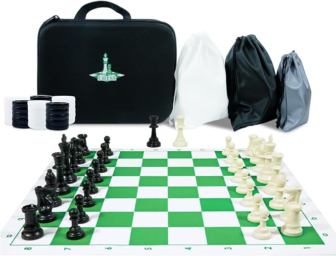 Travel Chess Set 20'' Silicone Chess Board-3.75'' King Height Plastic Chess Piece, Extra Queens & Storage Bag, 2 in 1 Portable Chess & Checker Board Games for Kids and Adults