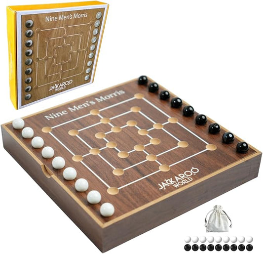 Nine Mens Morris Board Game - 2 Player Games Ancient Rome Game - Marble Strategy Game Wooden Tic Tac Teo Game Mill - Wooden Board Game for Men & Woman Marbles Games for Adults (Walnut)