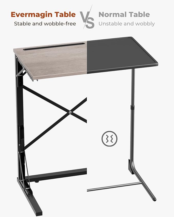 21''Wx28''H Folding TV Tray for Eating, Small Foldable C-Shaped Tray Table with Tablet and Phone Slots, Slide Under Couch Side Table for Recliner, Living Room, Bedroom, Greige