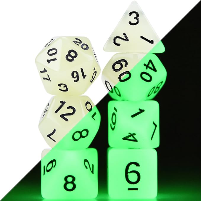 Glow in The Dark DND Dice Set 11 x 7 Polyhedral Dice (77pcs) for Dungeons and Dragons Tabletop Role-Playing Games, with a Drawstring Bag
