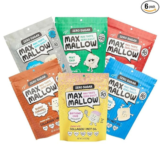 Max Mallow Sugar Free Marshmallows - Keto-Friendly, Deliciously Fluffy Treats Perfect for S'mores, Hot Chocolate, and Baking with Zero Sugar, Marshmallows for smores Zero Sugar Marshmallow 6 Pack