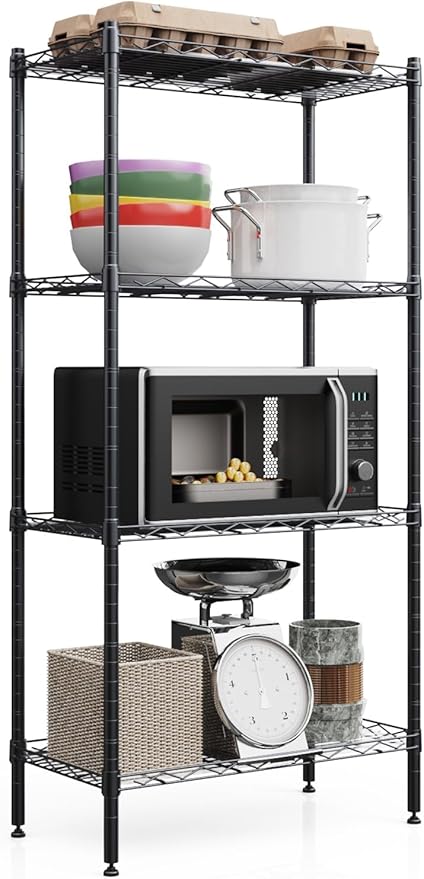 4 Tier Shelves Storage, Wire Shelf Unit, Standing Adjustable Metal Shelves Organizer, Storage Racks for Restaurant Garage Pantry Kitchen Garage(21.2 '' x 11.4" x 43.3 ")