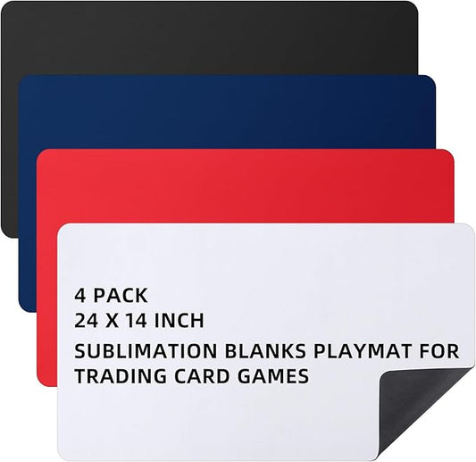 Yexiya 4 Pcs Card Game Mats 14 x 24 Inch Playmat Sublimation Blanks Playmat Smooth Card Playing Mat for Board Games,and Collectible Playing(Black, Red, Blue, White)