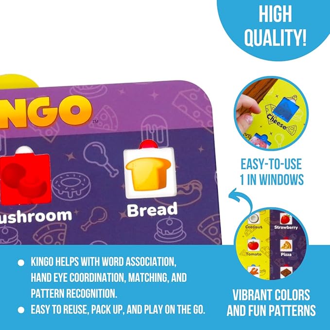 Regal Games Kingo Foods Edition Bingo Game for Kids - Fun Educational Learning for Preschool & Kindergarten - Phonics, Vocabulary Builder & Sight Word Game for Classroom & Home