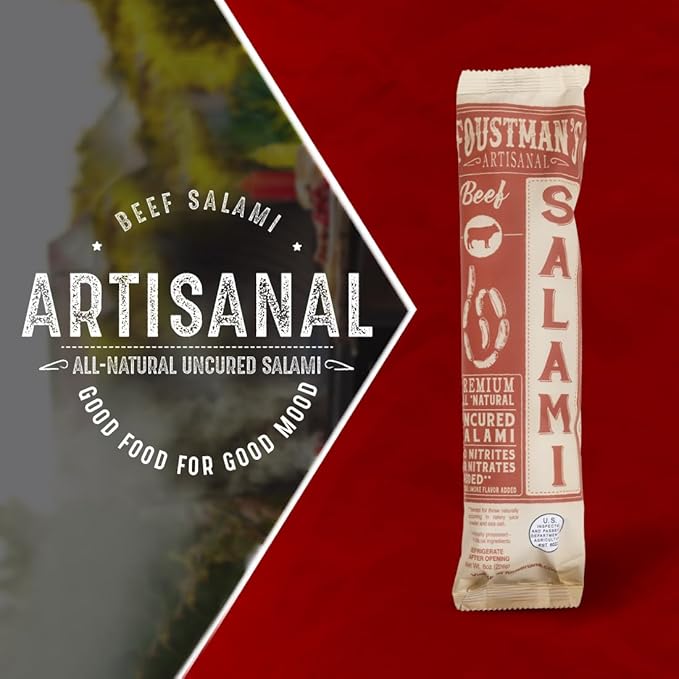 Foustman's Salami Beef Salami, Artisanal Beef Salami, Authentic Flavor for Versatile Snacking and Keto Diets, Gluten-Free, Dairy-Free, Nitrate-Free, Pack of 3, 8 Oz Sticks Each