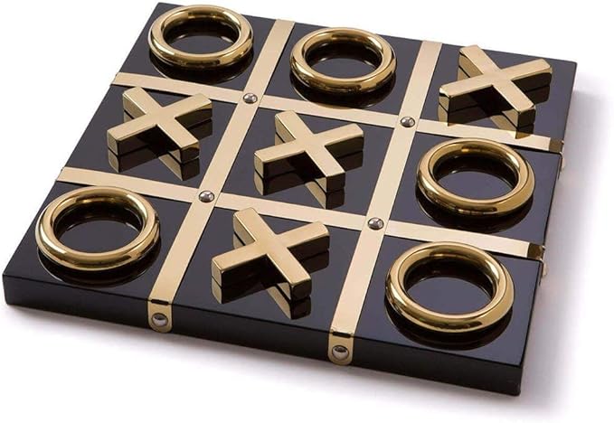 Modern Tic Tac Toe for Home Decoration, Gold and Black Hand Crafted with Black Wood and Gold Color Stainless Steel, Decorative Tic Tac Toe, Table Top Decoration, X/O Board