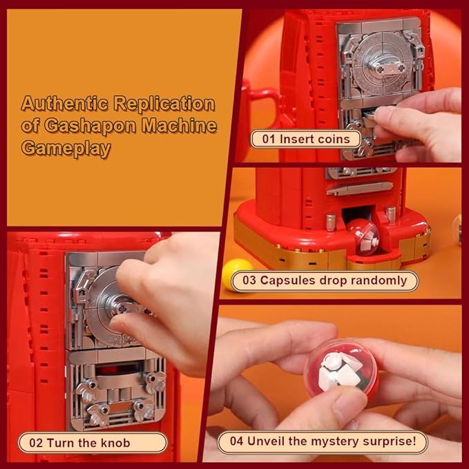 Retro Gumball Machine Building Block Set, with 12 Micro Building Blocks and 12 Lucky Notes for Multiple Gameplay Desktop Collectible-Quality Classic Gumball Machine Assembly Blocks Kit