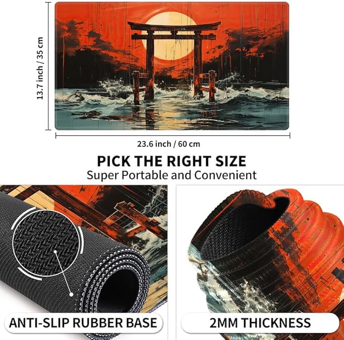 Playmat 24" x 14" Game Mats for MTG/TCG Cards, Commander Deck Gaming Desk Mat, Japanese Shrine Gate Torii Art