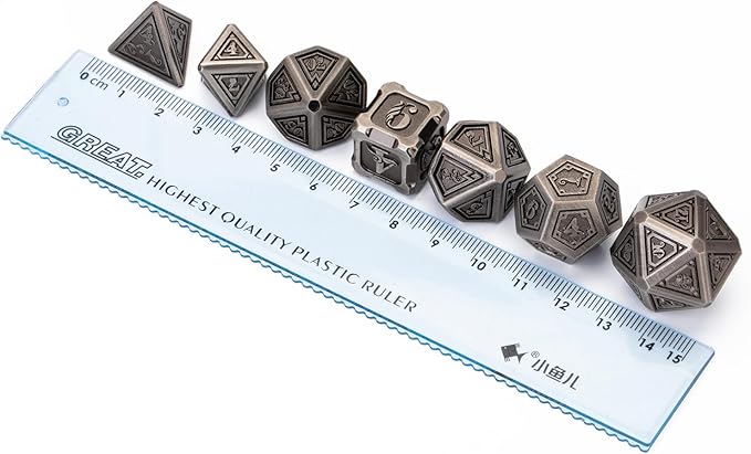 Metal dice 7 pcs DND Dice Set with Beautiful Gift Box for Dungeons and Dragons MTR PRG Tabletop Games (Silver-Grey)