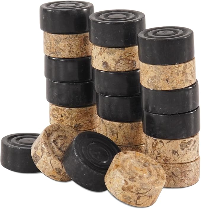 Radicaln Marble Checker Figures 1.25'' Inches Black and Coral Handmade Outdoor Board Game Draughts Checker Pieces Travel Chess Set Classic Board Game Checkers Outdoor Games