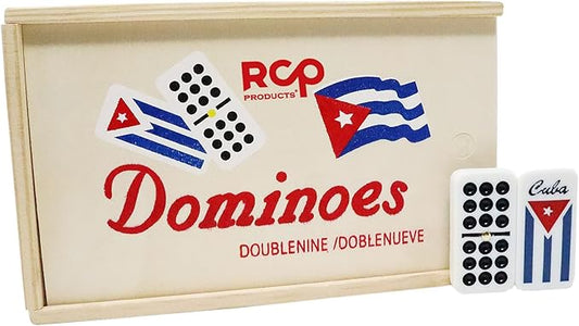 Dominos Set for Adults – Professional Double 9 Dominoes Set of 55 Tiles, Metal Spinner, Classic and Travel Board Game with Wood Case Juegos de Mesa (Cuban Flag)
