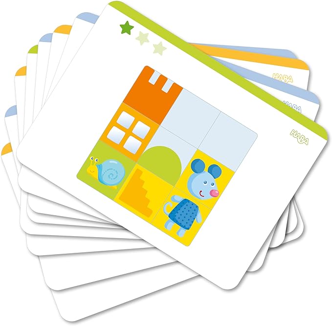 HABA Animal Squares Chunky Wooden Puzzle Building Blocks Arranging Game with Template Cards, Montessori Toys Toddler Puzzle Ages 2+ (Made in Germany)