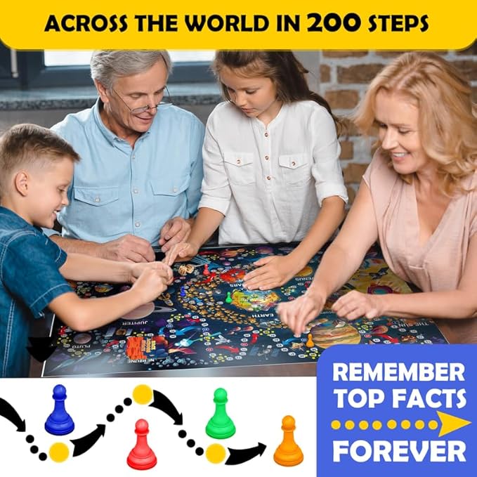 QUOKKA Space Board Game for Kids 8-12 - Learning Family Game for Teens and Adults - 130 Question Cards - Top Facts - Play Indoor & Outdoor - Educational Solar System Toy for 6 10 Year Olds