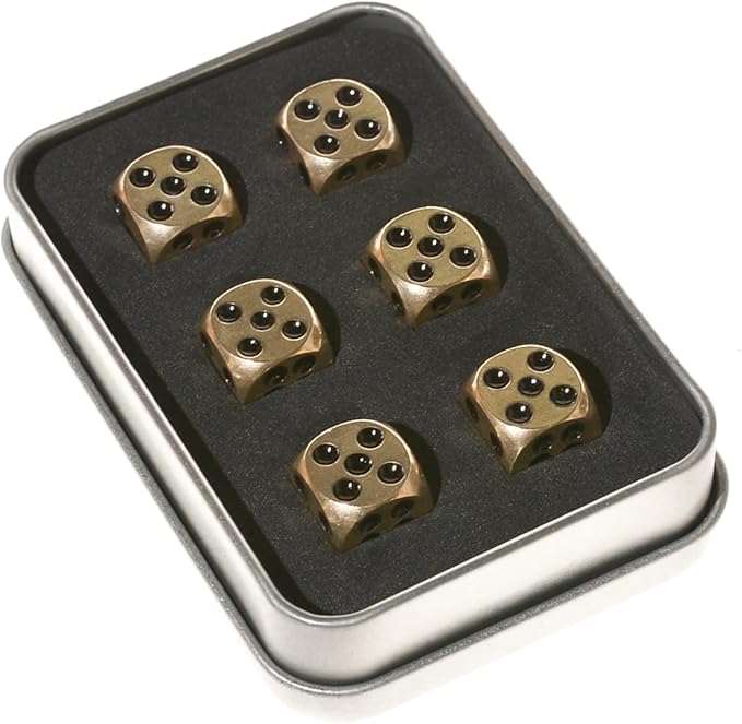 6 Sided Metal Brass Dice with Black Pips, Tables Board Game Dice, 6pcs Solid Gift Brass Dice, Tabletop Games Set for Poker Party Playing Games