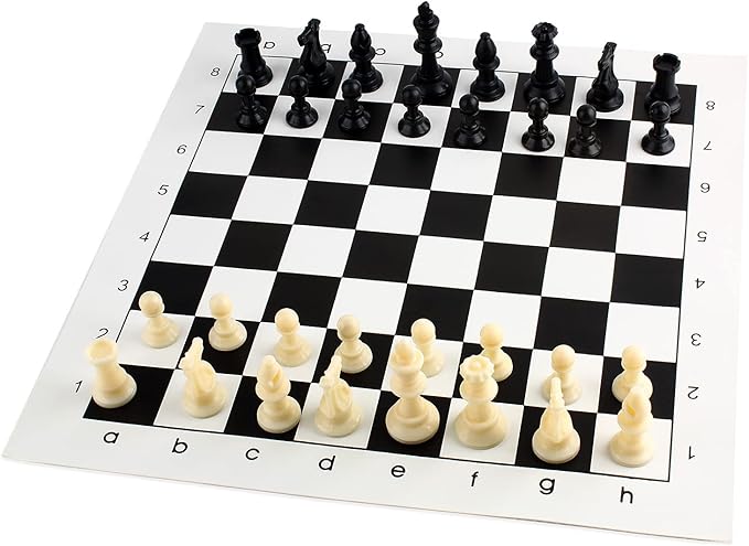Andux Chess Game Set Chess Pieces and Rollable Board QPXQ-01 (Black,35x35cm)