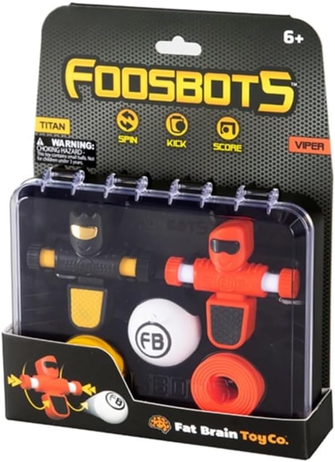 Fat Brain Toys Foosbots On The Go, 2 Player Games for Kids Toys, New Active Play Tabletop Trickshot Game for Ages 6 and Up