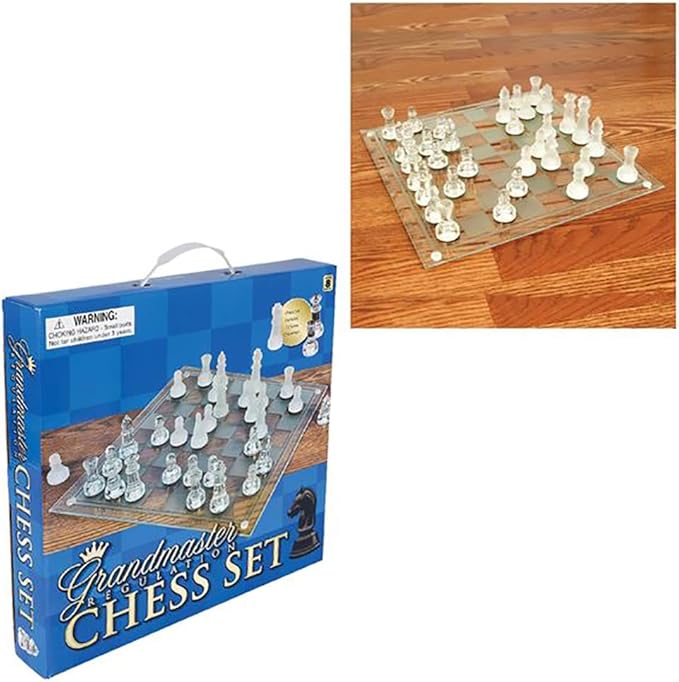 The Dreidel Company Elegant Glass Chess Set, Board Games, Great for Prizes (14" Glass Chess Set)
