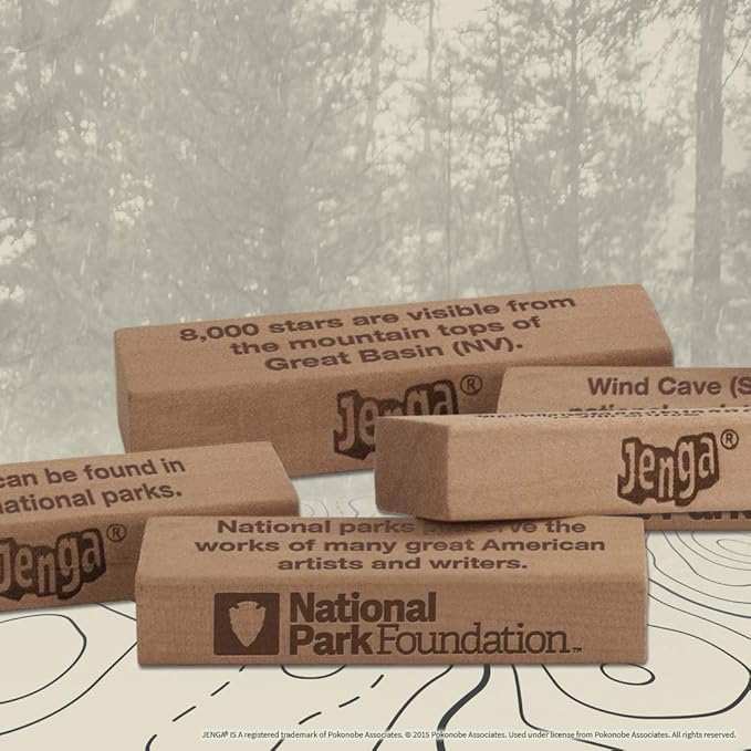 USAOPOLY JENGA National Parks | Classic Jenga Wooden Block Game with a National Parks Theme | Perfect Travel Game for Families | Celebrate US National Parks Service
