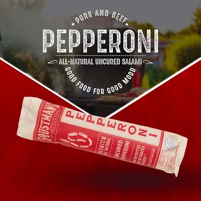 Foustman's Salami Pork and Beef Pepperoni, Nitrate-Free, Naturally Cured, Gluten-Free, Dairy-Free, 8 Oz Sticks