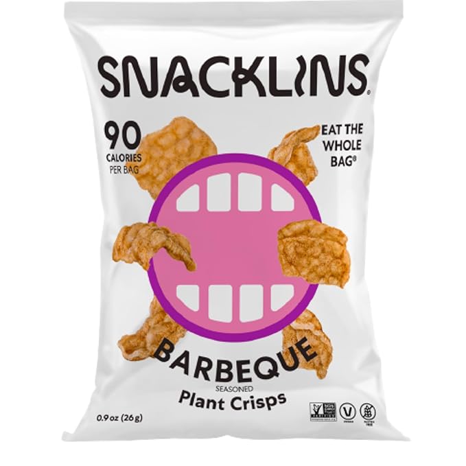 SNACKLINS Plant Based Crisps Barbeque Flavor cracklins - Gluten Free, Grain Free, 100% Kosher, Vegan Healthy Snacks, Crunchy Puffed Snack, Only 90 Calories Per Bag - .9oz Bag (Case of 6)