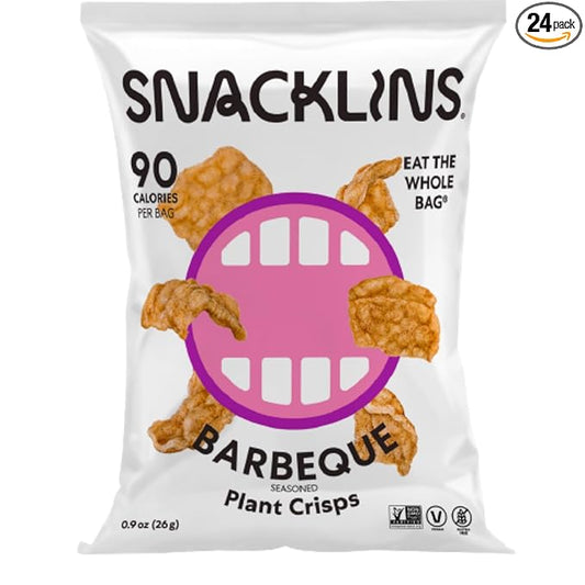 SNACKLINS Plant Based Crisps BARBEQUE - Gluten Free, Grain Free, 100% Kosher, Vegan Healthy Snacks, Crunchy Puffed Snack, Only 100 Calories Per Bag (Case of 24)