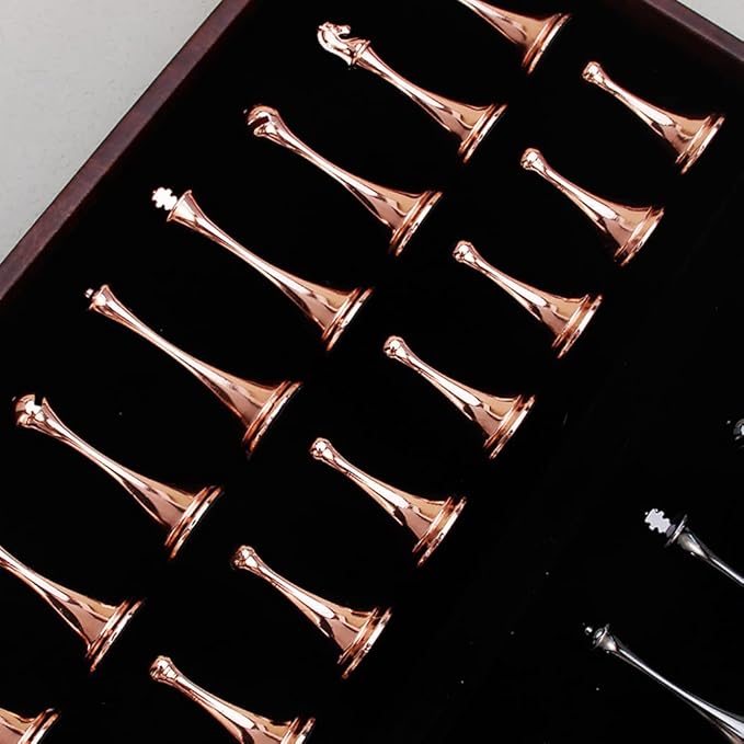 Chess Set, Magnetic Travel Chess Set, Large Metal Deluxe Chess Retro Alloy Adult Board Game Portable Wooden Box Storage Folding Chess Set,E