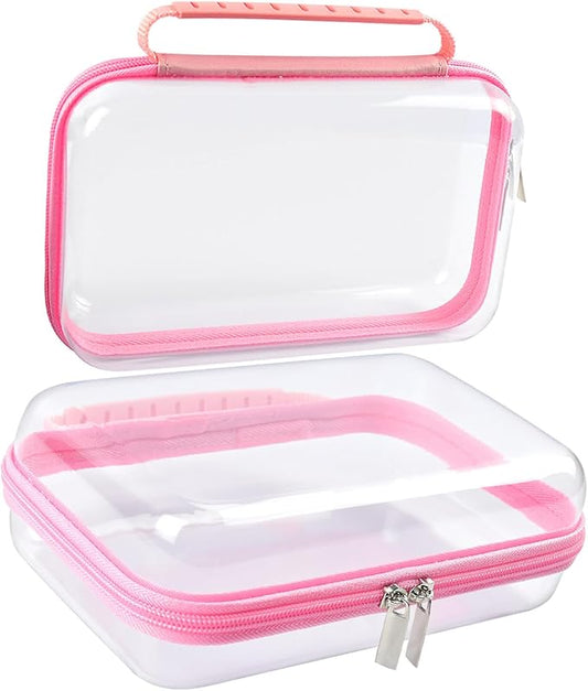 SameTech Zippered Hard Pouch, 2pcs Clear Plastic Storage Box Containers Small Toiletry Bag, Clear Hard Zipper Case for Small Items, Toys, Building Blocks, Puzzles, Cosmetics, Stationery Accessories
