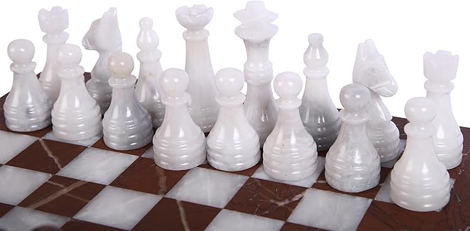 Handmade Marble Chess Set - Marina & White Ziarat (12 x 12 Inches) - Chess Sets for Adults - Premium Quality Chess Boards - Fancy Chess Boards