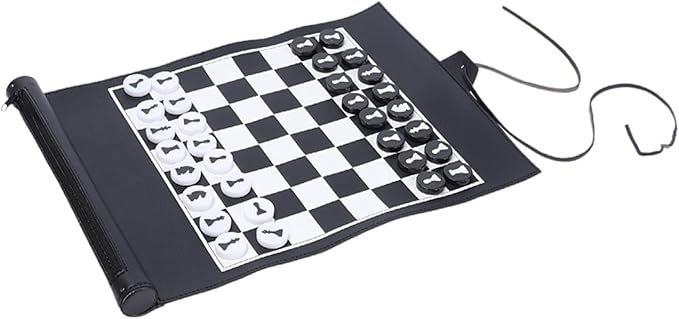 Andux Rollable Chess Board Game PU Portable Chess Set PGSLQ-01 (Black-Chess)
