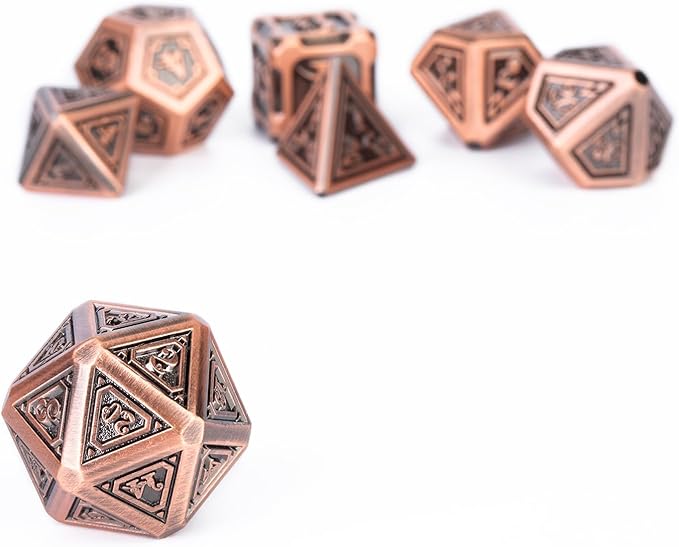 7 pcs DND Dice Set Metal dice with Beautiful Gift Box Suitable for Dungeons and Dragons MTR PRG Tabletop Games (Bronze)