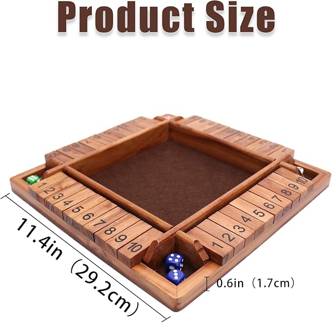 Shut The Box Dice Game-12 in Brown Design Retro 1-4 Players-8 Dice-Gift Package, Wooden Board Table Math Games for Adults Kids, Classics Tabletop Version and Pub Board Game