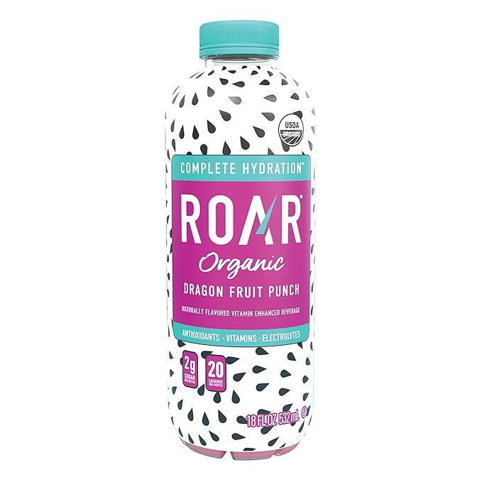 Roar Complete Hydration Organic - Electrolyte Drinks Loaded with Vitamins C, B5, B12 - Non-GMO, Gluten-Free - Dragonfruit Punch - 12 pc