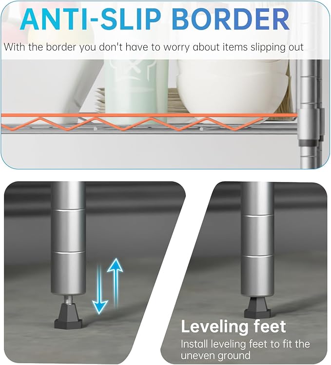 6 Tiers Wire Shelving 12" Dx17 Wx64 H Metal Frame Storage Shelves Easy Setup NSF Certified Storage Shelf Rack Shelf with Leveling Feet for Home Garage Kitchen Pantry, Chrome