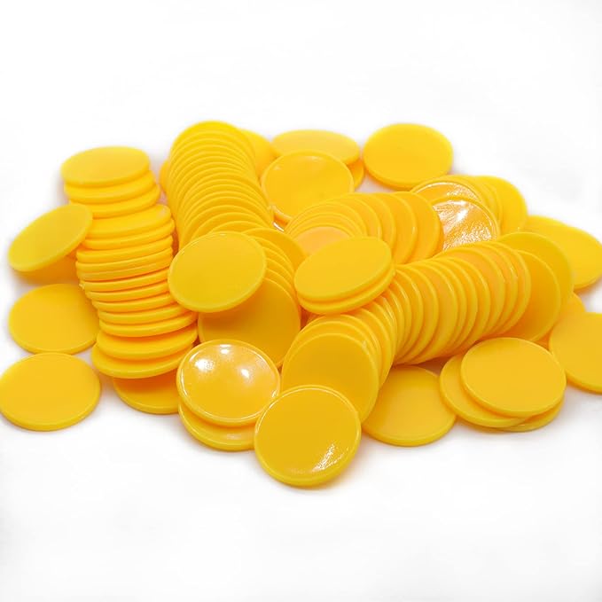 Set of 100 Opaque Plastic Learning Counters Mini Poker Chips Game Tokens with Storage Box (Yellow, 1.58 Inch)