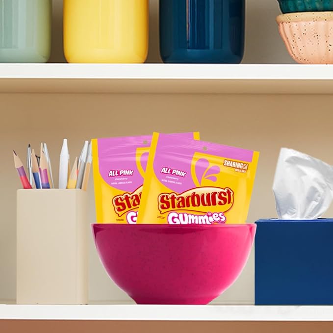 STARBURST Gummies All Pink Gummy Candy, Sharing Size, 9 oz Bag (Pack of 8)