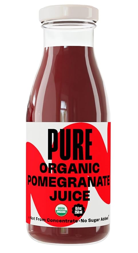 Pure Pomegranate Juice, 8.4 Ounce Bottle (Pack of 12), Cold Pressed Organic Juice, Non-GMO, No Sugar Added, Not from Concentrate, Gluten Free, Kosher Certified, Preservative Free