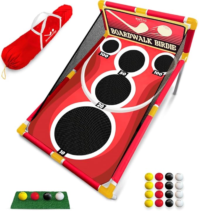 SWOOC Games - Boardwalk Birdie™ | Arcade Style Golf Game w/Easy Setup & 10+ Games Included | Golf Chipping Game | Golf Games for Adults Indoor & Outdoor | Backyard Golf Game | Golf Cornhole Game