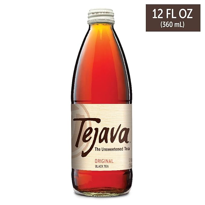 Tejava Original Unsweetened Black Iced Tea, 4 Pack, 12oz Glass Bottles, Non-GMO, Kosher, No Sugar or Sweeteners, No calories, No Preservatives, Brewed in Small Batches