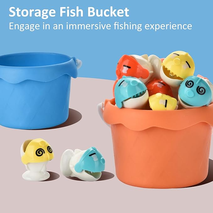 Magnetic Fishing Game Set - 21 Fish and 6 Poles, Rotating Toddler Board Games with Music Switch, Fine Motor Skills Fishing Toys for Kids and Toddlers 3 4 5 6 7 8 and Up