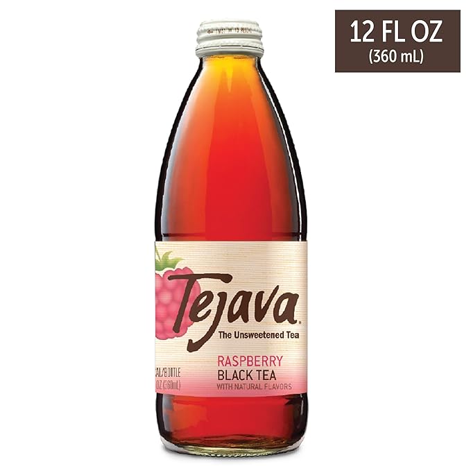 Tejava Raspberry Black Iced Tea, 24 Pack, 12oz Glass Bottles, Unsweetened, Non-GMO, Kosher, No Sugar or Sweeteners, No calories, No Preservatives, Brewed in Small Batches