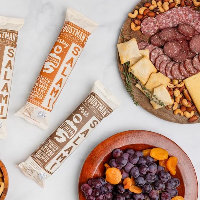 Foustman's Salami Turkey Smoked Artisanal, Nitrate-Free, Naturally Cured, Gluten-Free, Dairy-Free, No Pork, Turkey Deli Meat, 7 Oz Sticks