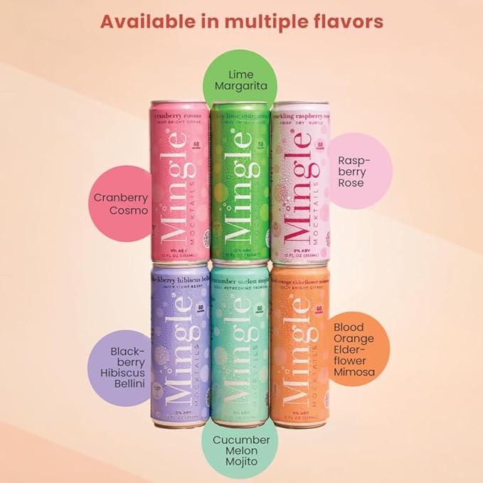 Mingle Mocktails - Variety Pack, Blackberry Hibiscus Bellini, Cranberry Cosmopolitan, Key Lime Margarita - Premium Non Alcoholic Cocktails, 12 FL OZ Cans (Pack of 12)