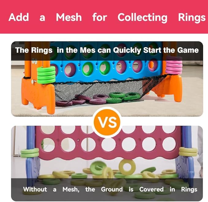 Giant 4 Row Game with Carrying Bag and Mesh Fabric .Giant 4-to-Score Game Set Suitable for Indoor and Outdoor Holiday Parties and Family Gatherings.（Orange）