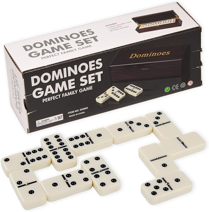 Double 6 Dominoes Gift Set 28 Tiles with Spinner in Wooden Box