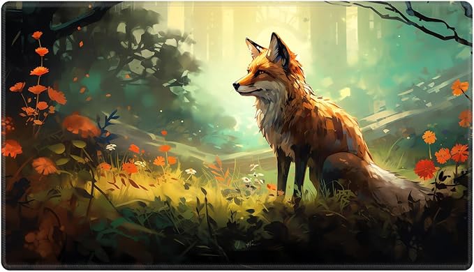 Playmat 24" x 14" Game Mats Tabletop Magic for MTG/TCG Cards, Trading Card Game Playing Stitched Play Mats Commander Deck Gaming Desk Mat Card Gameplay Mats, Forest Fox
