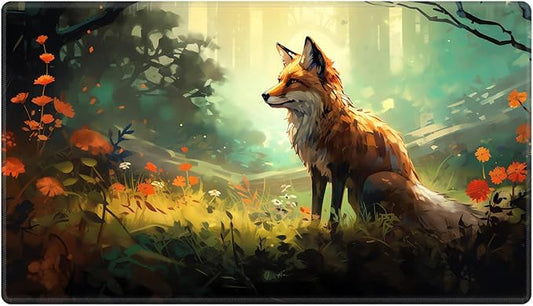 Playmat 24" x 14" Game Mats Tabletop Magic for MTG/TCG Cards, Trading Card Game Playing Stitched Play Mats Commander Deck Gaming Desk Mat Card Gameplay Mats, Forest Fox
