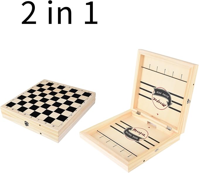 Fast Sling Puck Game - 2 in1 Chess Board and Desktop Battle Super Winner Game,Fast Action Wooden Air Hockey Board Game,Adults and Kids Family Friend Funny Slingshot Game Toys