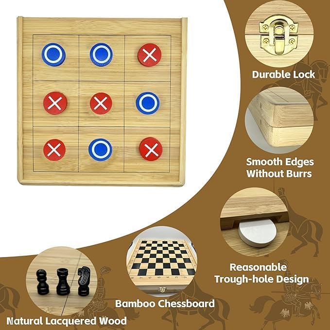 4-in-1 Sling Puck Game Set Super Winner Sling Puck Set, Chess, Checkers, Tic Tac Toe Games, Portable Folding Tabletop Chess Board Game for Adults and Kids